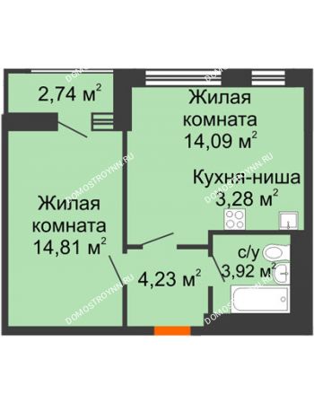 1 комнатная квартира 43,07 м² - ЖК Олимпийский