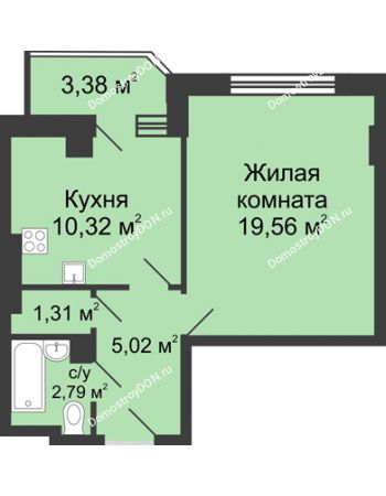1 комнатная квартира 40,68 м² в ЖК Сердце Ростова, дом Этап II