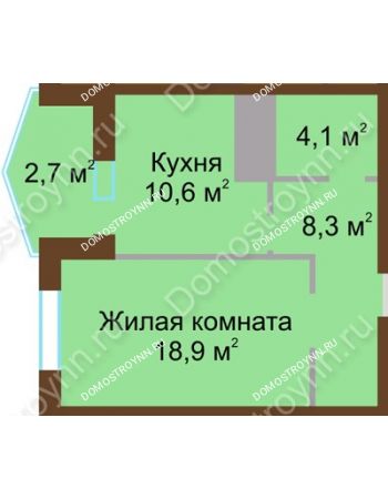 1 комнатная квартира 44,6 м² в ЖК Монолит, дом № 89, корп. 1, 2