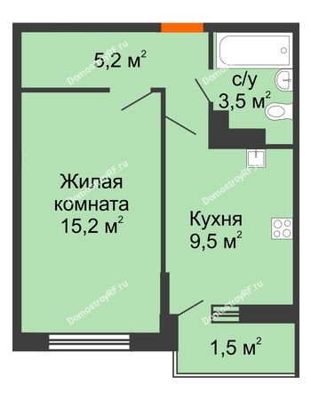 1 комнатная квартира 34,5 м² - ЖК Акварели-3