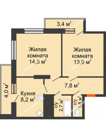 2 комнатная квартира 56,3 м² - ЖК Космолет
