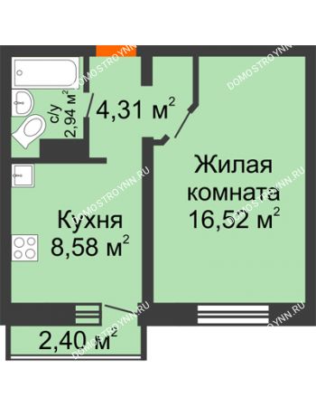 1 комнатная квартира 32,35 м² в ЖК Корабли, дом № 9-2