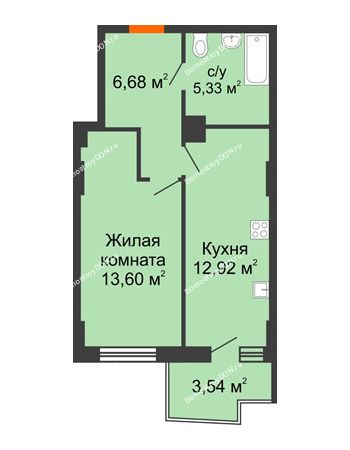 1 комнатная квартира 39,66 м² в ЖК Сердце Ростова 2, дом Литер 8