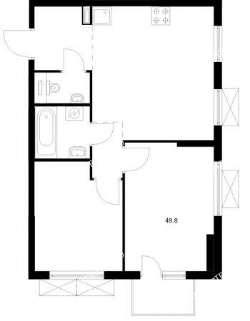 2 комнатная квартира 49,8 м² в ЖК Савин парк, дом корпус 8