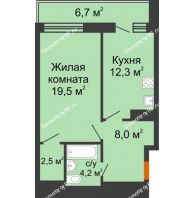 1 комнатная квартира 46,5 м² в ЖК GRAFF HOUSE (ЖК ГРАФ ХАУС), дом Секция 1А - планировка