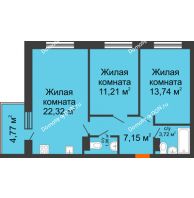 3 комнатная квартира 64,89 м² в ЖК Гвардейский 3.0, дом Секция 1 - планировка