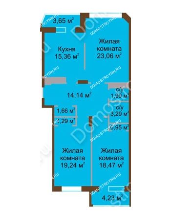3 комнатная квартира 102,3 м² в ЖК Дворянский, дом № 1