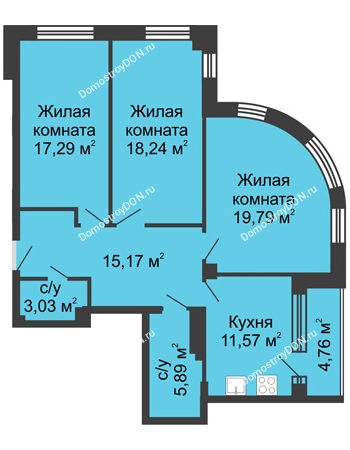 3 комнатная квартира 95,74 м² - ЖК Вдохновение