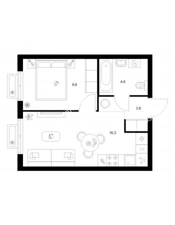 1 комнатная квартира 33,3 м² в ЖК Савин парк, дом корпус 9