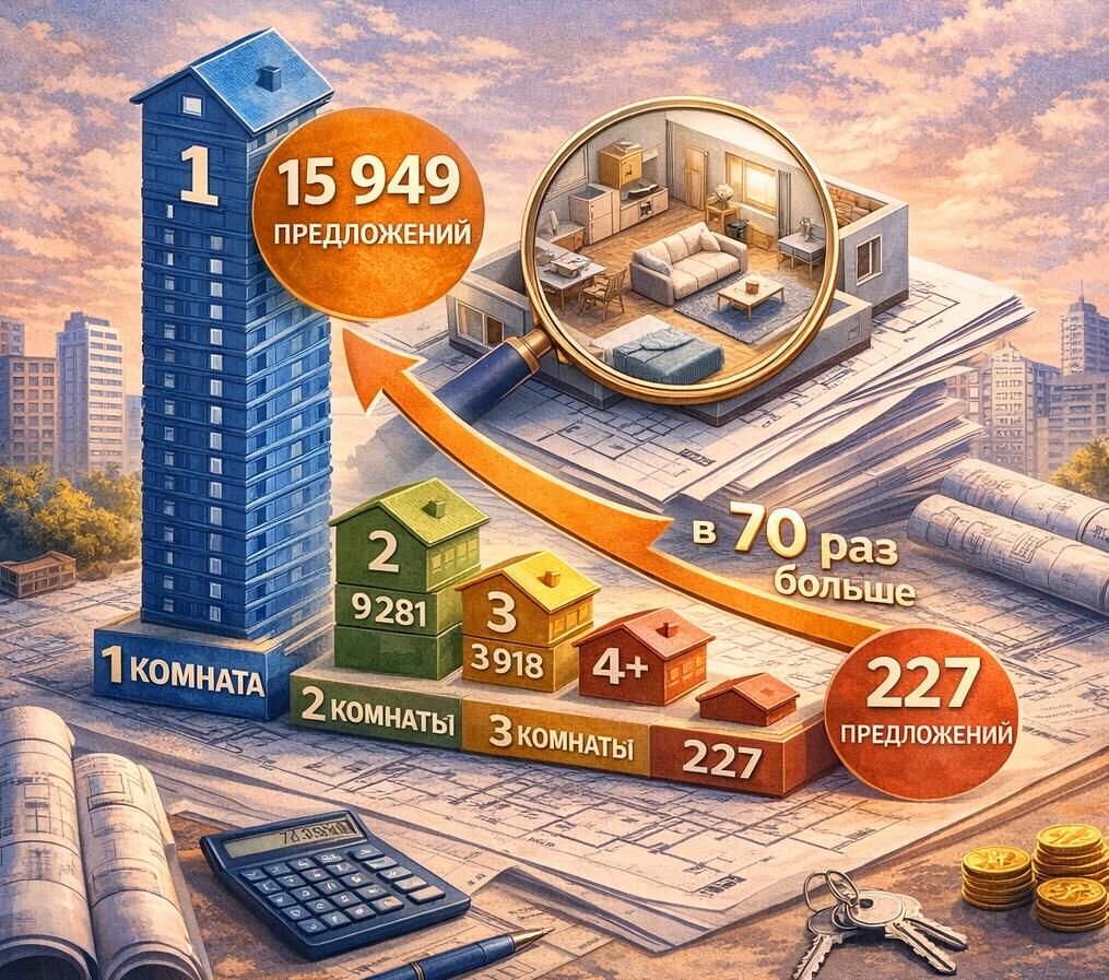 Рейтинг по комнатности в новостройках. Воронеж. Декабрь