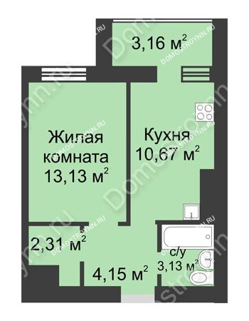 1 комнатная квартира 36,55 м² - ЖК Буревестник
