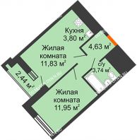 1 комнатная квартира 37,17 м² в ЖК Дом на Набережной, дом № 1 - планировка