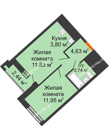 1 комнатная квартира 37,17 м² в ЖК Дом на Набережной, дом № 1
