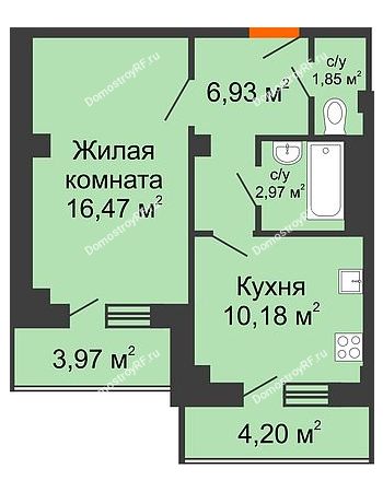 1 комнатная квартира 41,66 м² в ЖК Парковый, дом 6 позиция, блок-секция 3