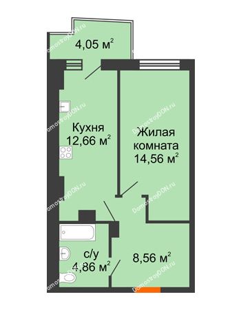 1 комнатная квартира 41,36 м² в ЖК Город у реки, дом Литер 8