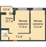 2 комнатная квартира 65,5 м² в ЖК Сказка Град, дом Литер 1 - планировка