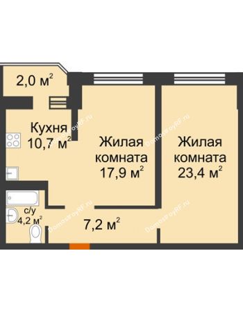 2 комнатная квартира 65,5 м² в ЖК Сказка Град, дом Литер 1