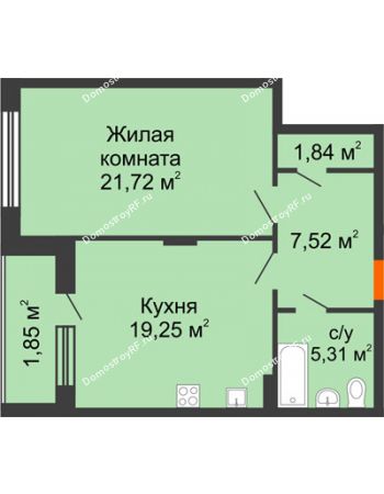 1 комнатная квартира 57,45 м² в ЖК Суворов-Сити, дом 1 очередь секция 6-13