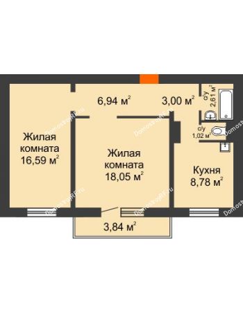 2 комнатная квартира 58,27 м² в Микрорайон Нанжуль-Солнечный, дом № 9