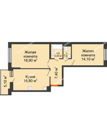 2 комнатная квартира 64 м² в ЖК Династия, дом Литер 2