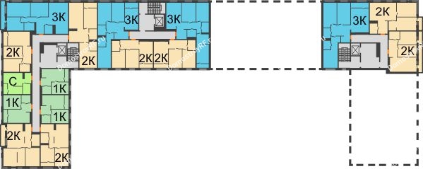 Планировка 9 этажа в доме ГП-1 в ЖК Мозаика Парк	