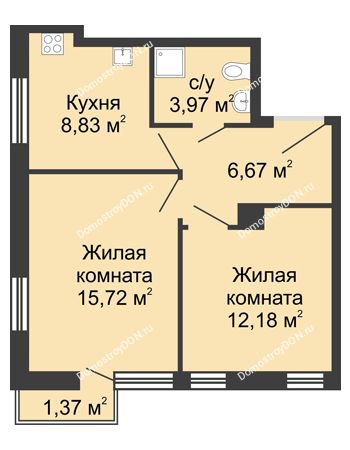 2 комнатная квартира 47,76 м² - ЖК Соборный