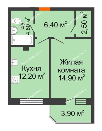 1 комнатная квартира 42,3 м² в ЖК Звездный-2, дом № 1