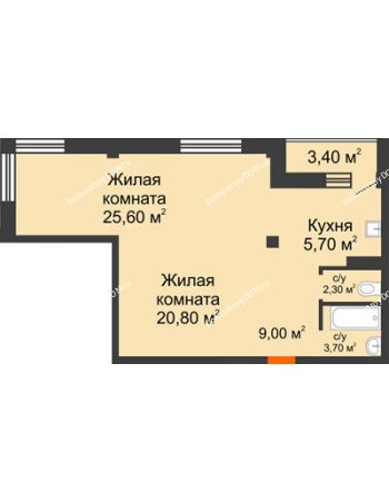 2 комнатная квартира 68,8 м² - ЖК Южная Башня