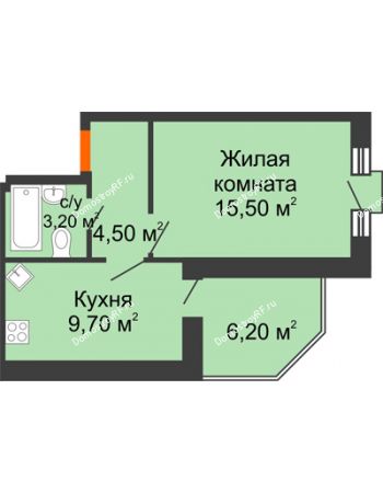 1 комнатная квартира 39,4 м² в ЖК Трамвай желаний, дом 5 этап (секция 9-10)
