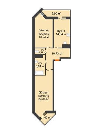 2 комнатная квартира 78,94 м² в ЖК Империал, дом Литер 9