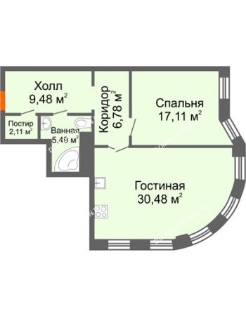 2 комнатная квартира 73,1 м² в ЖК Плотничный, дом № 1