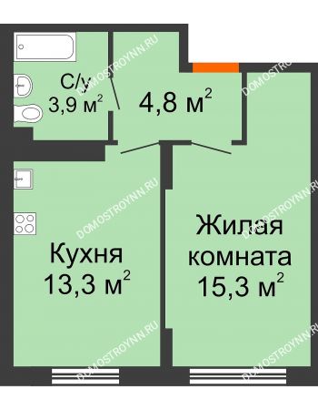 1 комнатная квартира 37,3 м² в ЖК Новая Кузнечиха, дом № 31