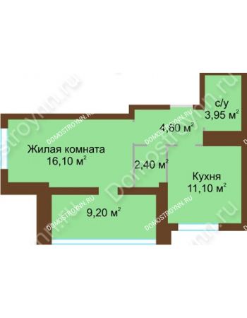 1 комнатная квартира 42,75 м² - ЖД по ул. Краснозвездной