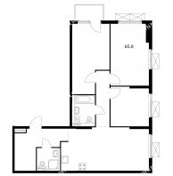 3 комнатная квартира 85,8 м² в ЖК Савин парк, дом корпус 3 - планировка