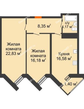2 комнатная квартира 69,5 м² в ЖК Империал, дом Литер 9