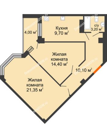 2 комнатная квартира 62,75 м² в ЖК Донские Просторы, дом Позиция 1