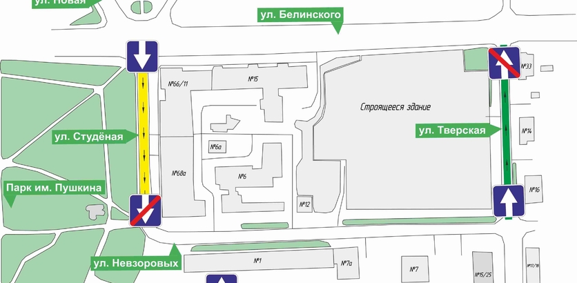 Одностороннее движение вводится на улицах Студеной и Тверской в Нижнем Новгороде с 7 ноября - фото 1