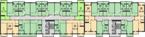 Планировка 2 этажа в доме Литер 1 в Фруктовый квартал Абрикосово