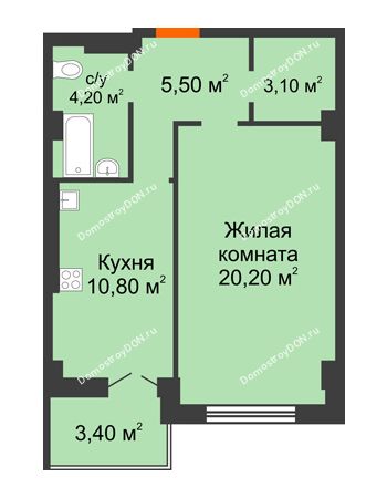 1 комнатная квартира 47,2 м² в ЖК Парк Островского 2, дом № 2