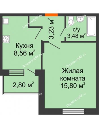 1 комнатная квартира 32,47 м² - ЖК Розмарин