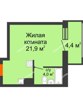 Студия 28,1 м² в ЖК Подкова на Родионова, дом № 2