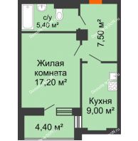 1 комнатная квартира 40,93 м² в ЖК Сокол Градъ, дом Литер 3 - планировка