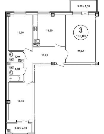 3 комнатная квартира 100 м² в ЖК Лебедь, дом № 50