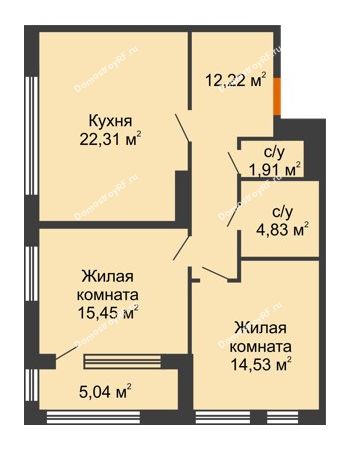 2 комнатная квартира 73,77 м² - ЖК Гран-При