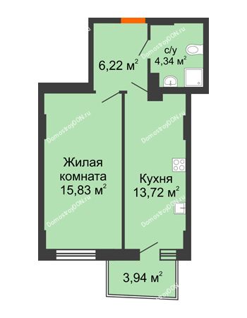 1 комнатная квартира 40,86 м² в ЖК Сердце Ростова 2, дом Литер 8