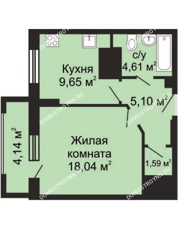 1 комнатная квартира 41,06 м² - ЖК Гелиос