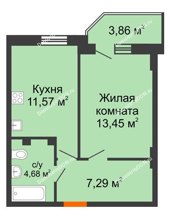 1 комнатная квартира 38,15 м² в ЖК Свобода, дом №2