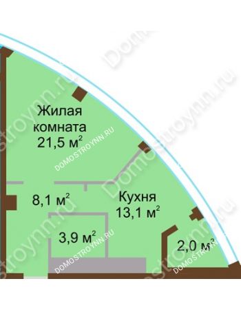 1 комнатная квартира 48,6 м² в ЖК Монолит, дом № 89, корп. 1, 2