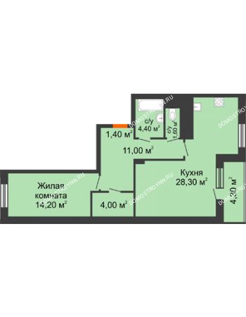 1 комнатная квартира 67,05 м² в ЖК Корица, дом № 1