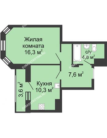 1 комнатная квартира 41 м² в ЖК Цветы, дом № 15